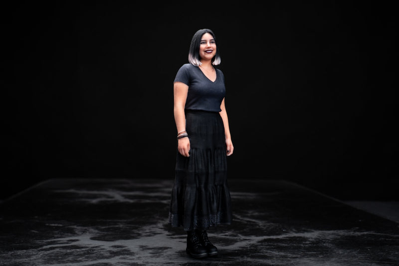 Full-color 3D printed figurine of a woman in a black dress